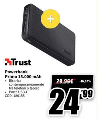 MediaWorld Trust Powerbank Primo 15.000 mAh offerta