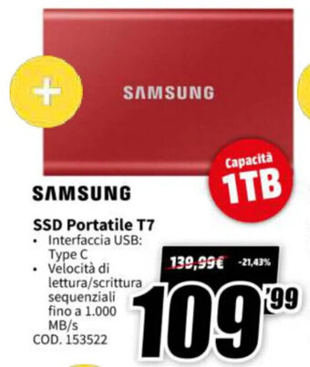MediaWorld Samsung SSD Portatile T7 offerta