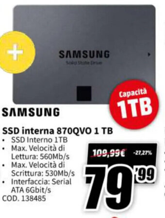 MediaWorld Samsung SSD interna 870QVO 1 TB offerta