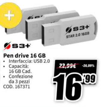MediaWorld S3+ Pen drive 16 GB offerta