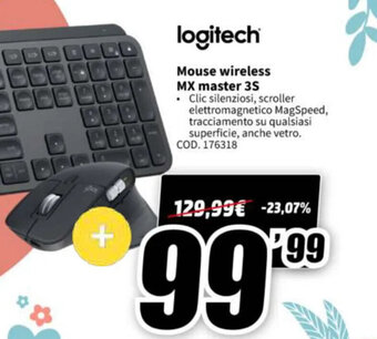 MediaWorld Logitech Mouse wireless MX master 3S offerta