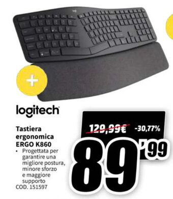 MediaWorld Logitech Tastiera ergonomica Ergo K860 offerta