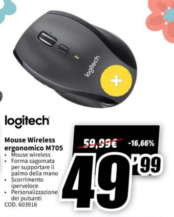 MediaWorld Logitech Mouse Wireless ergonomico M705 offerta