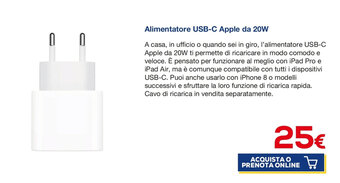 Euronics Alimentatore USB-C Apple da 20W offerta