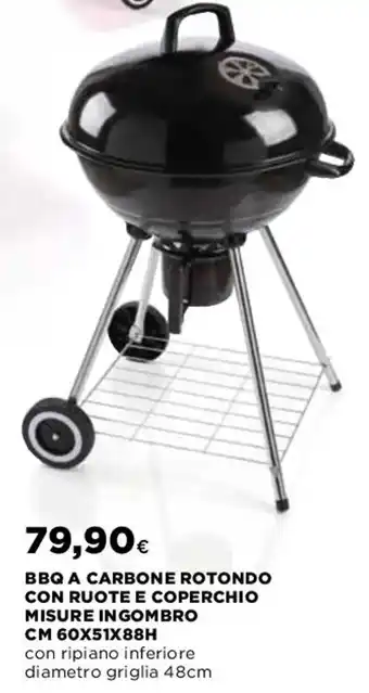 Coop BBQ a Carbone Rotondo con Ruote e Coperchio Misure in Gombro cm 60x51x88h offerta