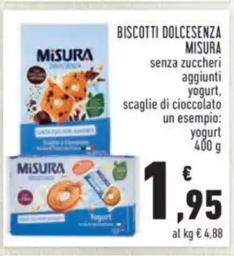Conad Misura Biscotti Dolcesenza senza zuccheri aggiunti yogurt, scaglie di cioccolato yogurt 400 g offerta