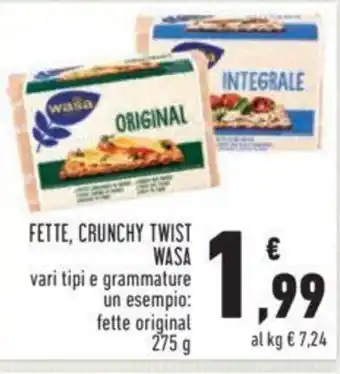 Conad Fette Crunchy Twist Wasa vari tipi e grammatrure fette original 275 g offerta
