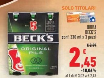 Conad Beck's Birra conf. 330 ml x 3 pezzi offerta
