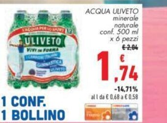 Acqua Uliveto minerale naturale conf. 500 ml x 6 pezzi