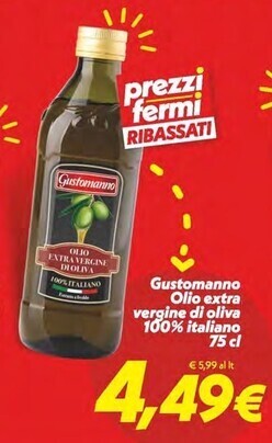 Iper Super Conveniente Gustomanno olio extra vergine di oliva 100% italiano offerta