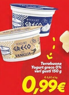 Iper Super Conveniente Terrabuona yogurt greco 0% vari gusti 150 g offerta