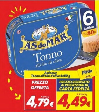 Iper Super Conveniente Asdomar tonno all'olio d'oliva 6x80 g offerta