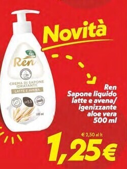 Iper Super Conveniente Ren sapone liquido latte e avena offerta
