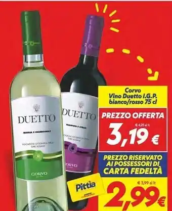Iper Super Conveniente Corvo vino duetto i.g.p. bianco/rosso 75 cl offerta