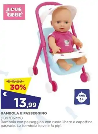 Toys Center Love Bebe Bambola e Passenggino offerta