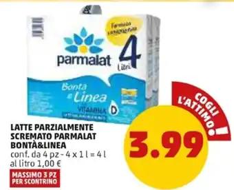 PENNY Parmalat bontà e linea latte parzialmente scremato 4 l offerta
