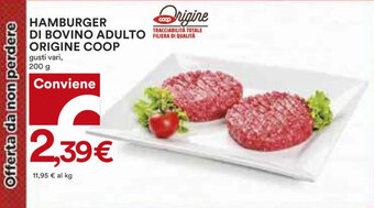 Coop Coop Origine Hamburger di bovino adulto 200 g offerta