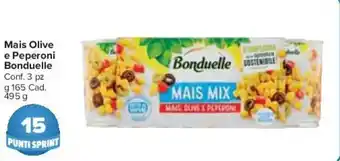 Carrefour Bonduelle Mais Olive e Peperoni 3 pz, 165 g Cad. 495 g offerta