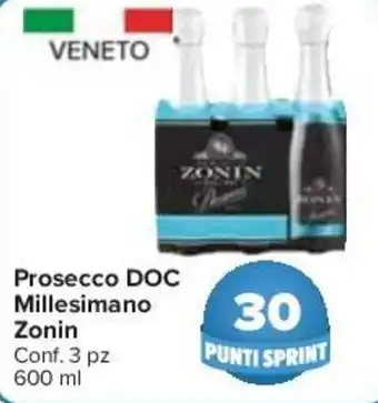 Carrefour Zonin Prosecco DOC Millesimano 3 pz 600 ml offerta