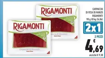 Conad Rigamonti carpaccio di fesa di manzo offerta