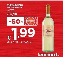 Bennet La fogliata vermentino offerta