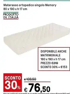 Iper La Grande Materasso ortopedico singolo memory offerta