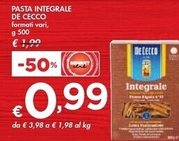 Bennet De cecco pasta integrale offerta