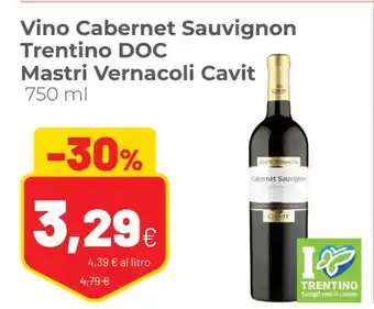 Coop Vino Cabernet Sauvignon Trentino DOC Mastri Vernacoli Cavit 750 ml offerta