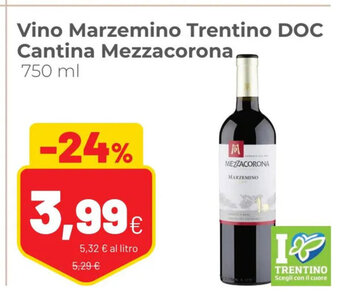 Coop Vino Marzemino Trentino DOC Cantina Mezzacorona 750 ml offerta