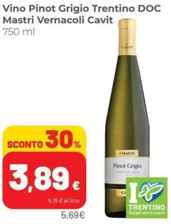 Coop Cavit Mastri Vernacoli Vino Pinot Grigio Trentino DOC 750 ml offerta