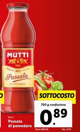 Lidl Mutti Passata di pomodoro 700 g confezione offerta
