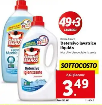 Lidl Omino Bianco Detersivo lavatrice liquido 2,6 l flacone offerta