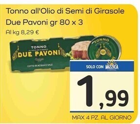 Famila Superstore Due pavoni tonno all'olio di semi di girasole offerta