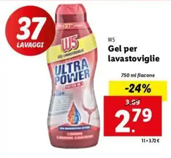 Lidl W5 Gel per lavastoviglie 750 ml flacone offerta