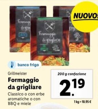 Lidl Grillmeister Formaggio da grigliare 200 g confezione offerta