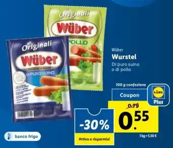 Lidl Wüber Würstel 100 g confezione offerta