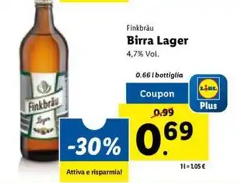Lidl Finkbräu Birra Lager 0,66 l bottiglia offerta