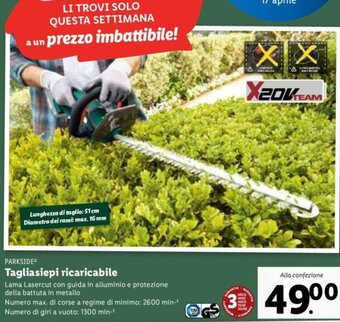 Lidl Parkside Tagliasiepi ricaricabile offerta
