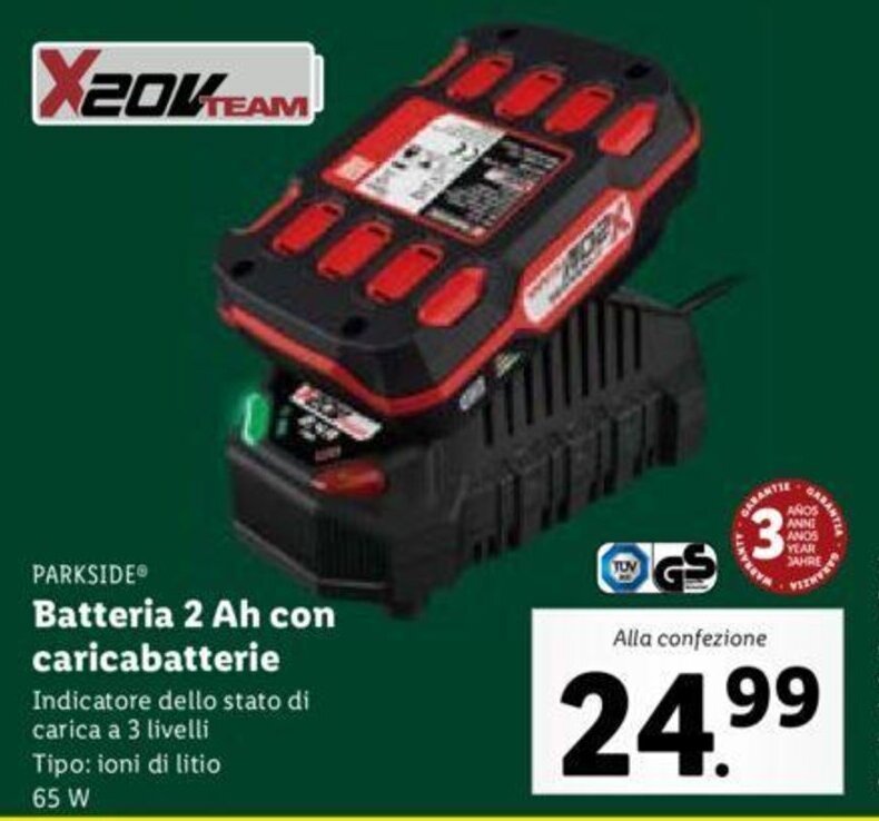 Parkside Batteria 2 Ah con caricabatterie offerta di Lidl