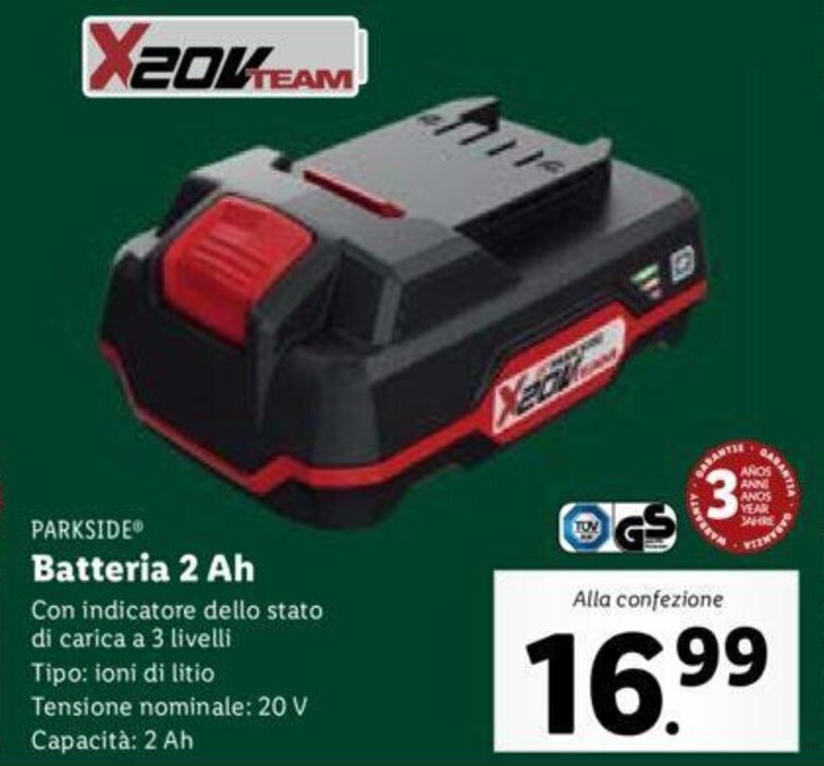 Parkside Batteria 2 Ah offerta di Lidl