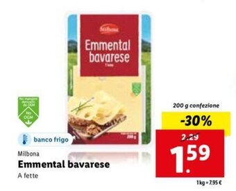 Lidl Milbona Emmental bavarese 200 g confezione offerta