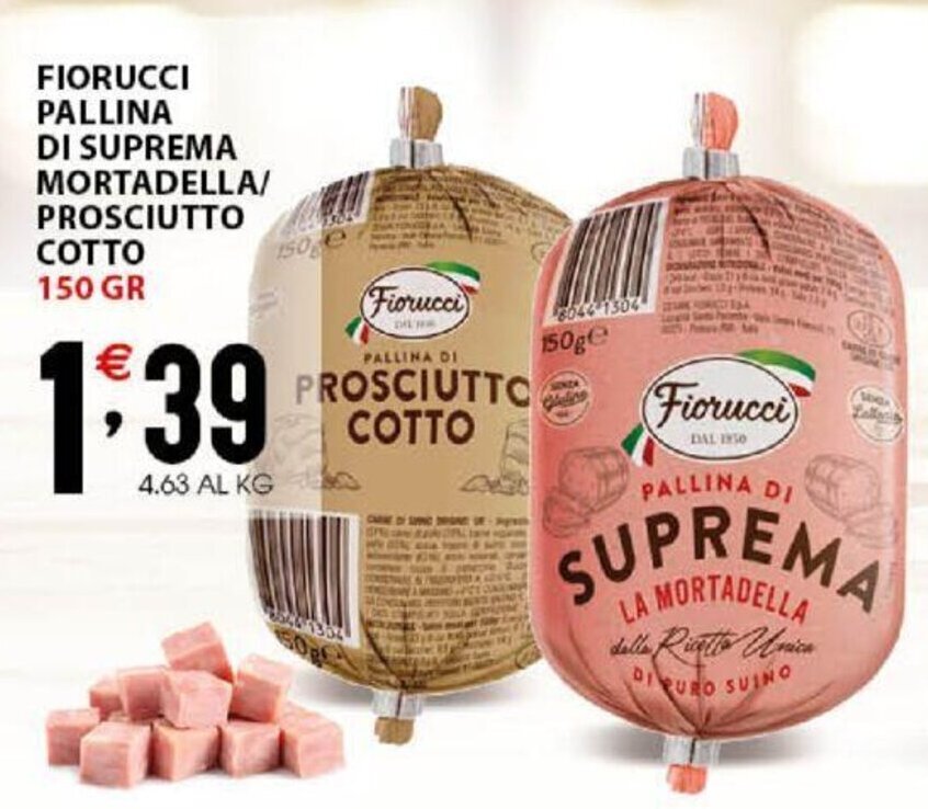 Fiorucci Pallina Di Suprema Mortadella/ Prosciutto Cotto 150 gr offerta