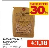 Mercatò La molisana pasta integrale offerta