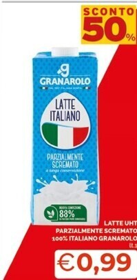 Granarolo latte uht parzialmente scremato 100 % italiano