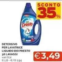 Mercatò Bio presto detersivo per lavatrice liquido 36 lavaggi offerta