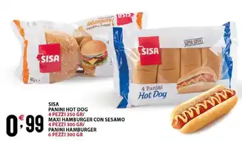 Sisa Sisa Panini Hot Dog 4 Pezzi 250 Gr/ Maxi Hamburger Con Sesamo 4 Pezzi 300 gr / Panini Hamburger 6 Pezzi 300 gr offerta