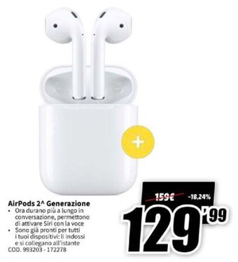 MediaWorld AirPods 2^ Generazione offerta