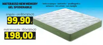 Coop Materasco New Memory Gel Sfoderabile singolo cm 80x190x20 offerta