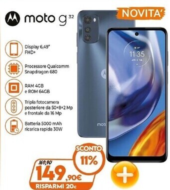 Expert Motorola moto g32 g32 16,5 cm (6.5) doppia sim android 12 4g usb tipo-c 4 gb 64 gb 5000 mah grigio offerta