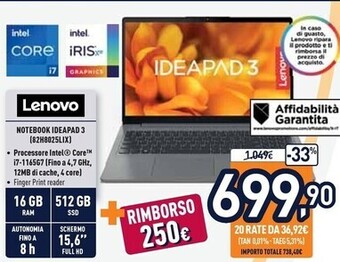 Unieuro Lenovo notebook ideapad 3 82h8025lix offerta